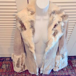 BeBe Cream Vintage Leather and Fur Snug Sexy Jacket - XS